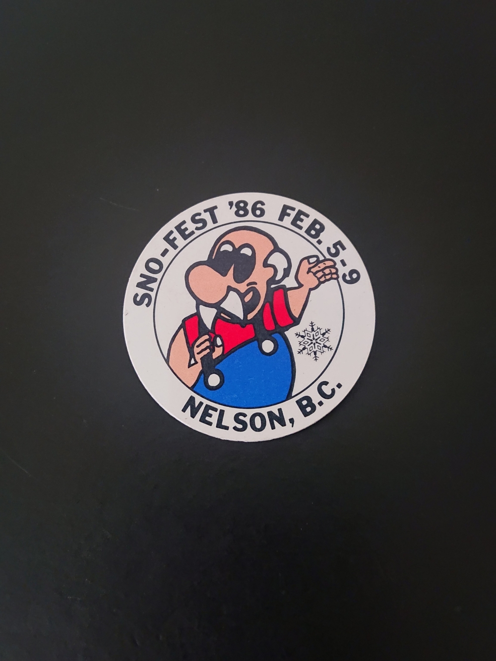 Vintage 2" Round Pin Button - Sno-Fest '86 Feb. 5 - 9 - Nelson, BC Canada   GENE